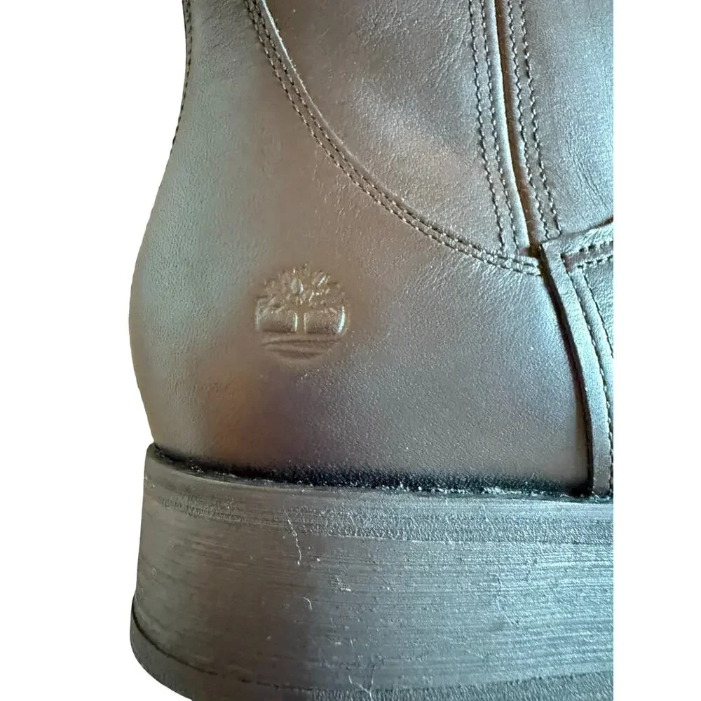 Timberland Boots Womens Size 11 Black Leather Knee High Riding Boot Side Zip